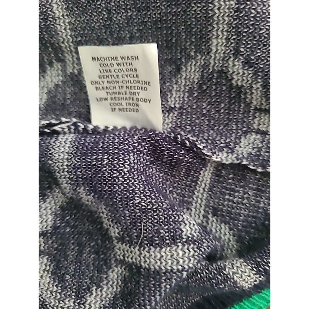Navy Sweater C By Bloomingdale's Long Blue With Green Piping Size L Chain Link - Picture 5 of 5